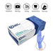 Box of Safe Health nitrile examination gloves with icons and a glove illustration on a white background