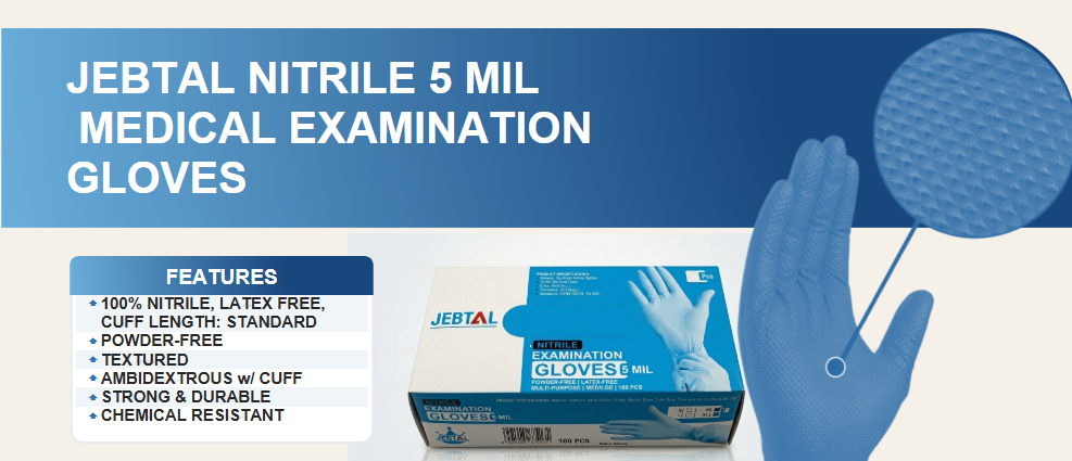 JEBTAL NITRILE 5 MIL MEDICAL EXAMINATION GLOVES (MG-J26)