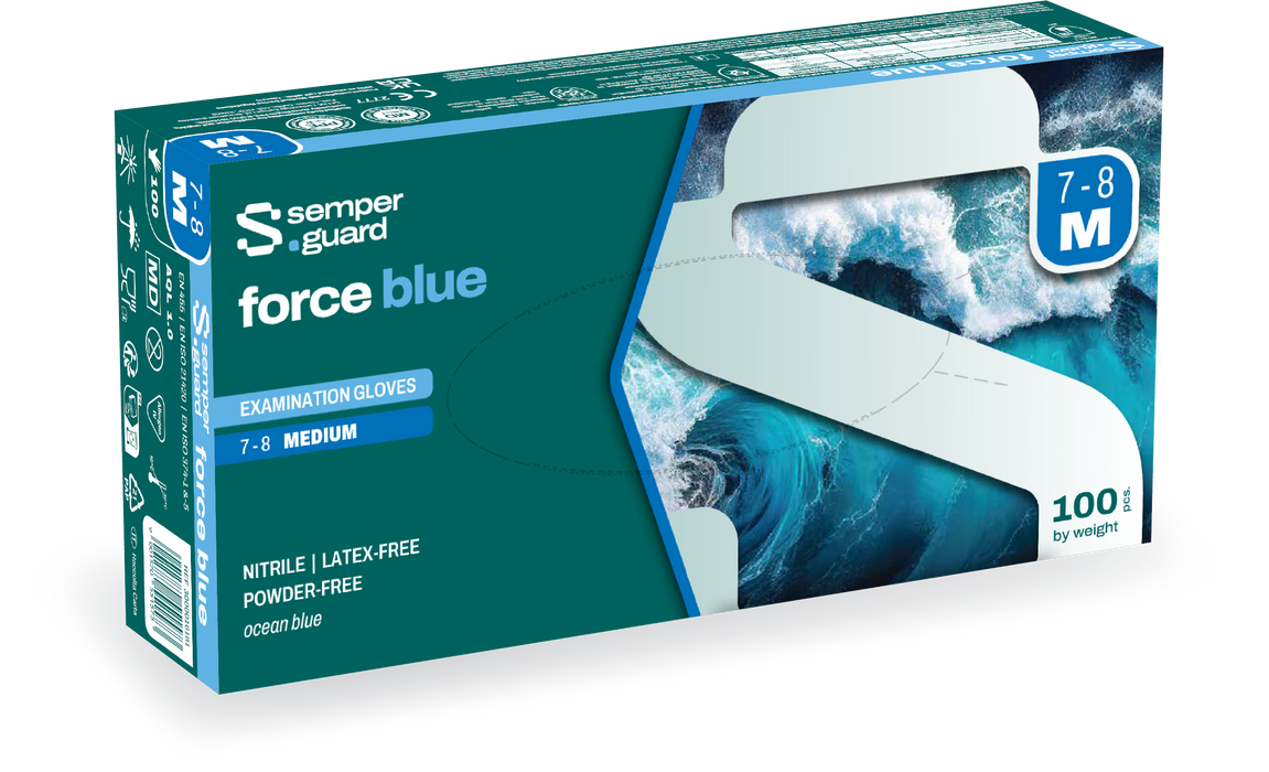 Semperguard Force Blue Nitrile Gloves Powder-Free Textured Fingertips