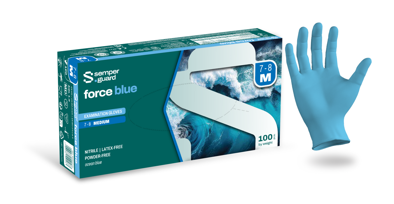 Semperguard Force Blue Nitrile Gloves Powder-Free Textured Fingertips