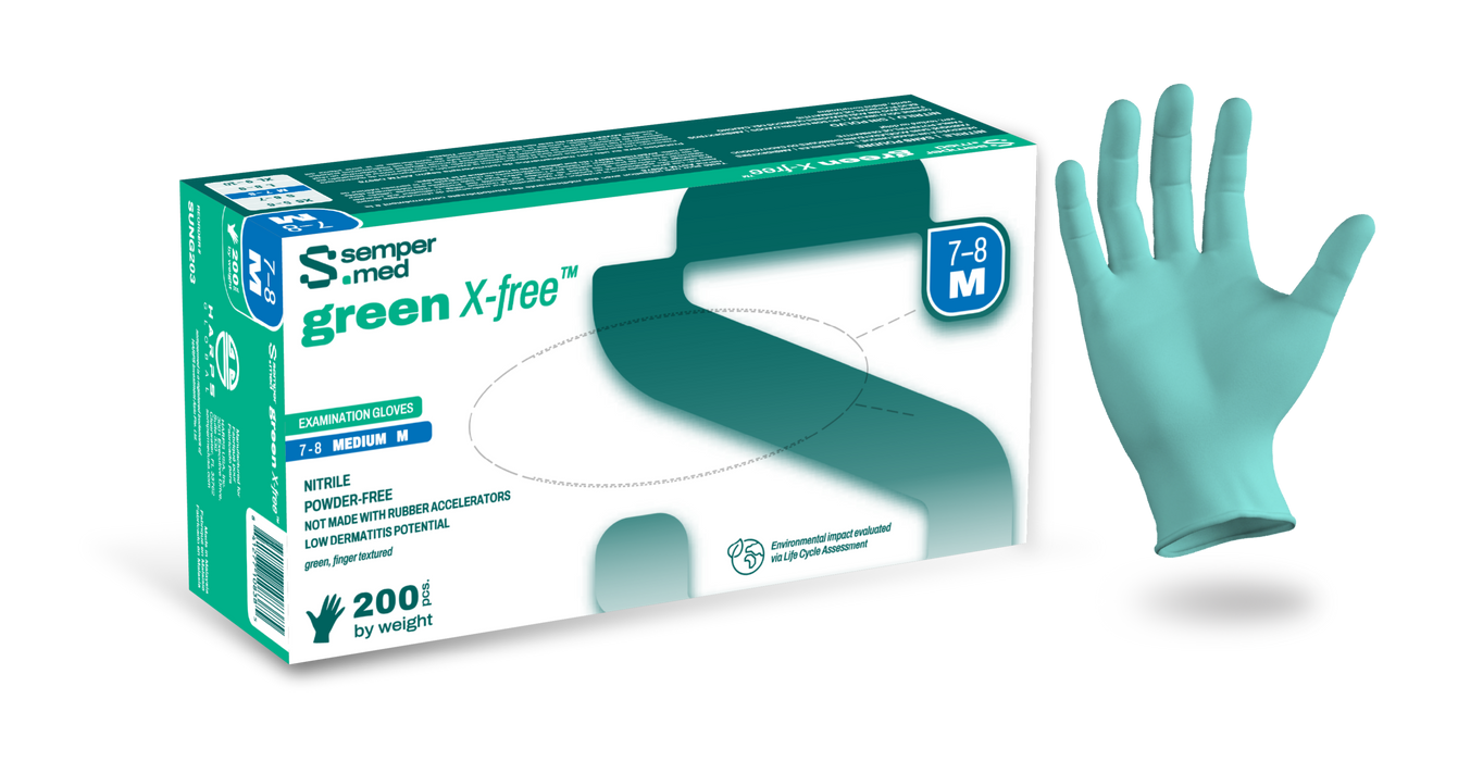 Sempermed Green X-free Nitrile Examination Gloves Powder-Free Textured Fingertips