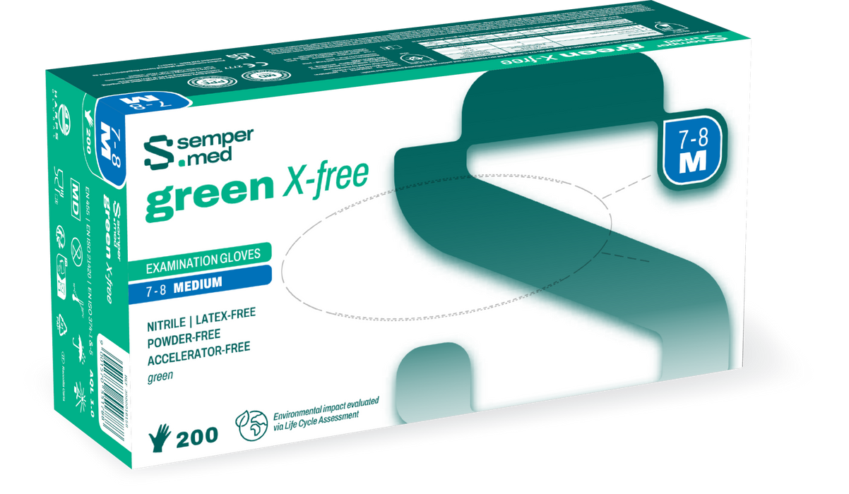 Sempermed Green X-free Nitrile Examination Gloves Powder-Free Textured Fingertips