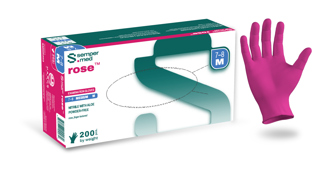 Sempermed Rose Aloe Coated Nitrile Exam Gloves Powder-Free Pink