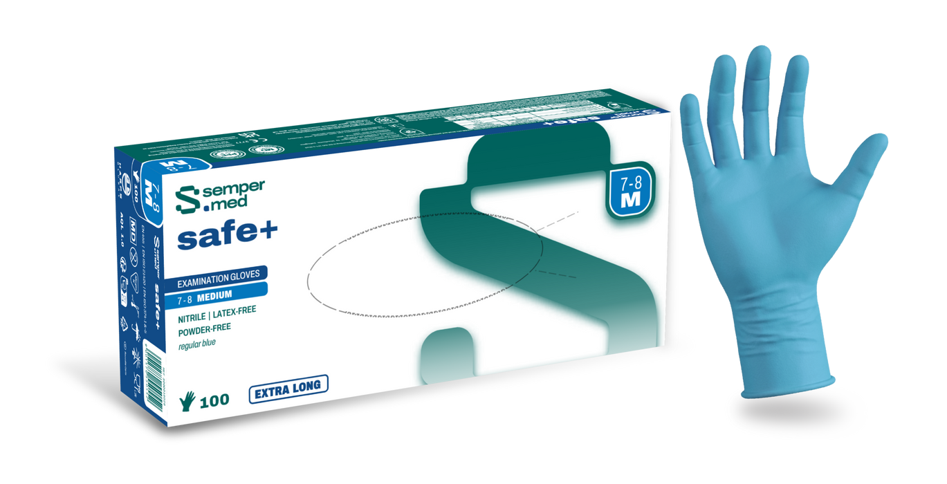 Sempermed Safe+ Nitrile Examination Gloves Powder-Free Blue