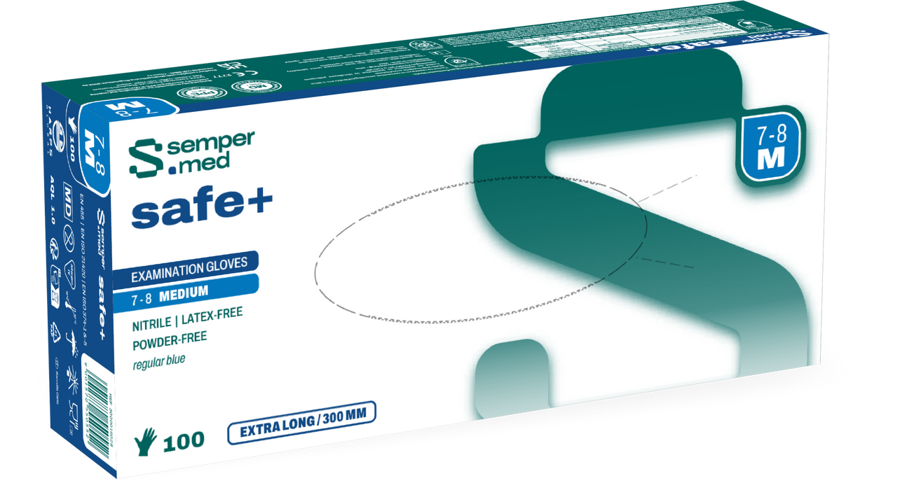 Sempermed Safe+ Nitrile Examination Gloves Powder-Free Blue