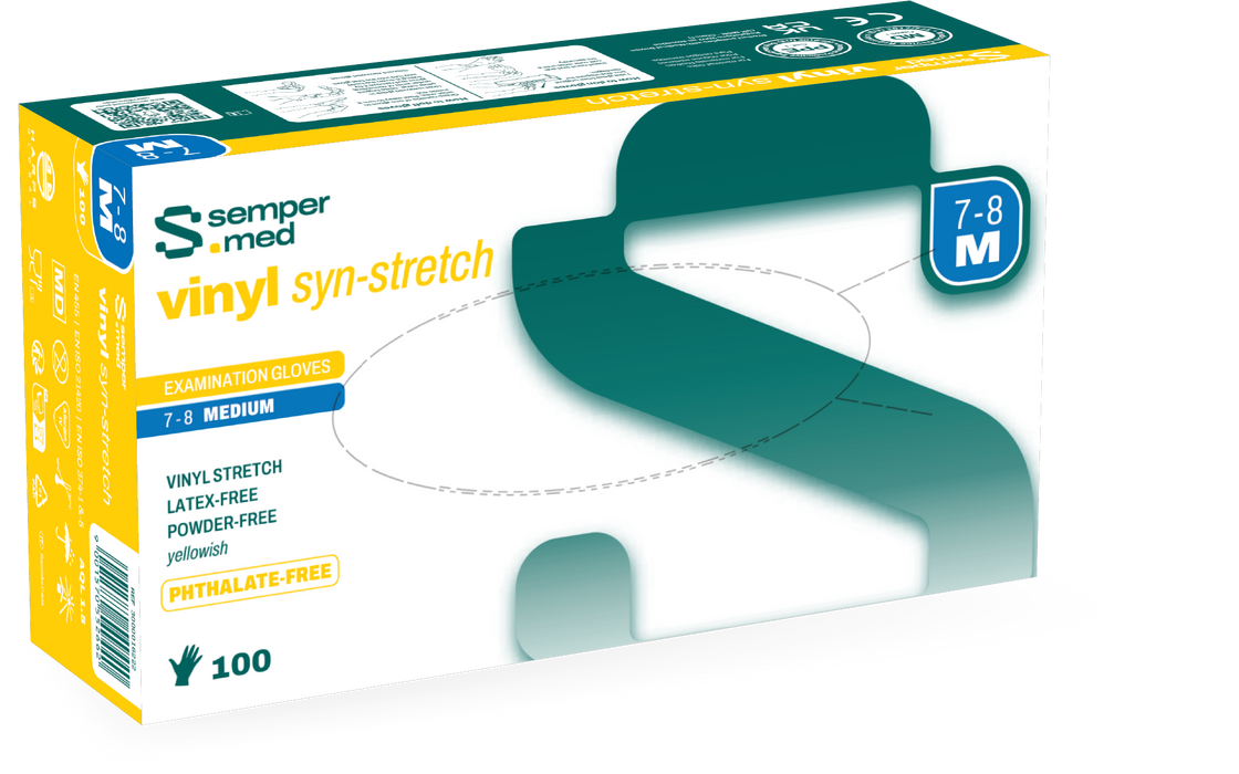 Sempermed Vinyl Syn-Stretch Disposable Powder-Free Examination Gloves Latex-Free