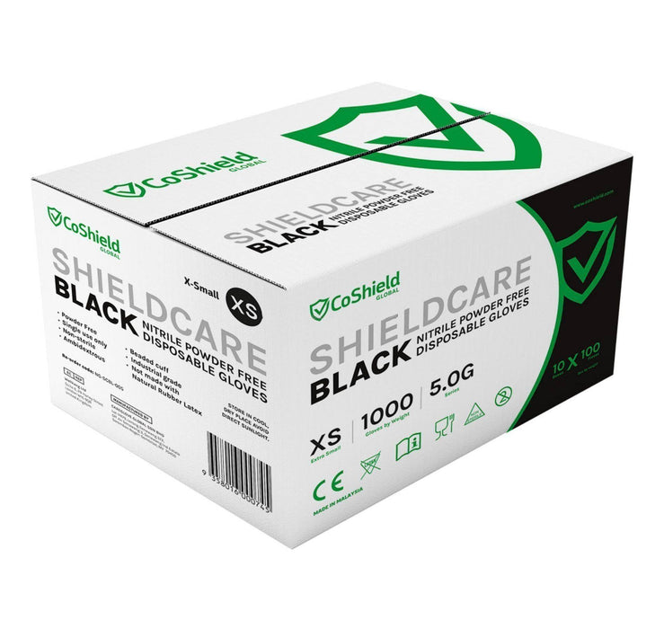 CarePlus ShieldCare 5 Mil Black Nitrile Industrial Gloves, Case of 1000 pcs. (MG-C25B) - VizoCare