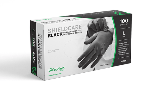 CarePlus ShieldCare 5 Mil Black Nitrile Industrial Gloves, Case of 1000 pcs. (MG-C25B) - VizoCare