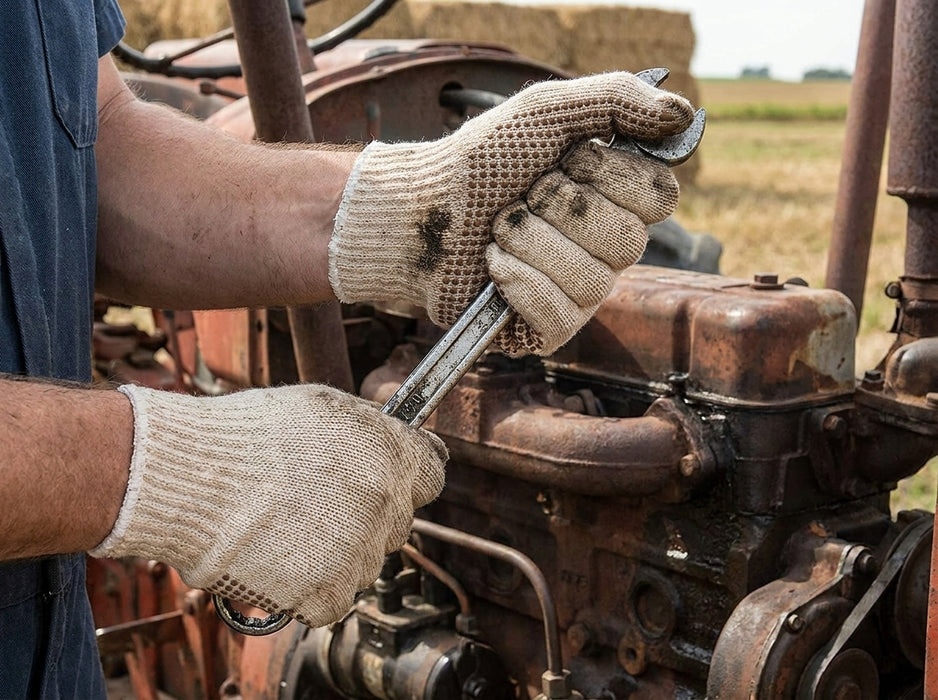 Tuff Gard Cotton/Polyester Knit Glove – Natural White Men (One‑Sided PVC Dots) (VZ-TG50-150V1)