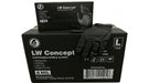 Box of LW Concept 6 Mil Black Nitrile Exam Gloves with a single glove displayed on top