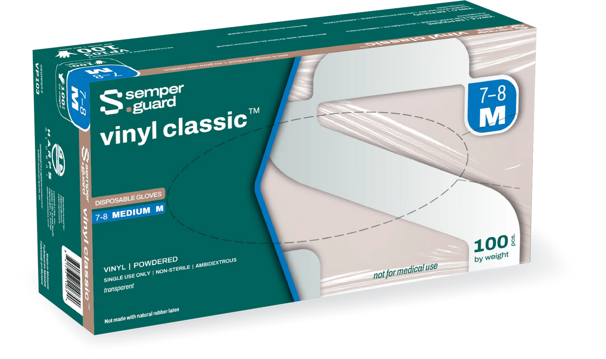 Semperguard Vinyl Classic Powdered Gloves Smooth Clear 100 Count