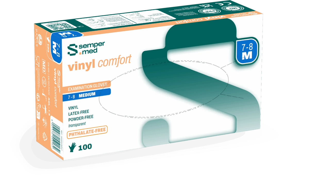 Sempermed Vinyl Comfort Powder-Free Medical Exam Gloves Clear