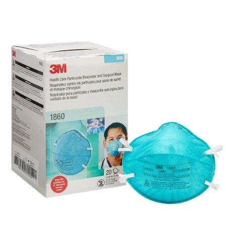 Particulate Respirator / Surgical Mask 3M™ 1860 Medical N95 Cup Elastic Strap One Size Fits Most Blue