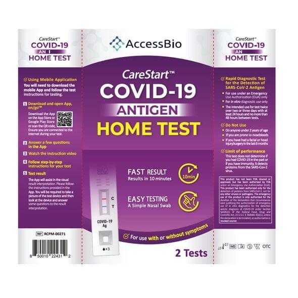 CareStart- COVID-19 Antigen Home Test Kit - Pack of 2 tests (TK-7) Test Kits CareStart 