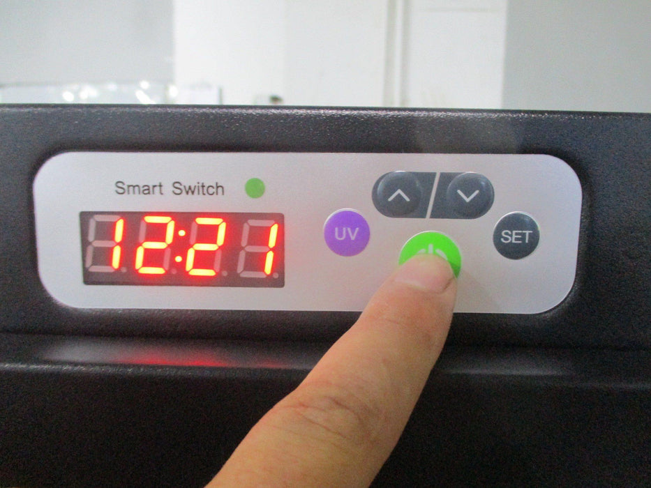 Smart Switch Disinfectant- Has a digital timer you can manually set up with 5 minutes UV Disinfection System inside the cabinet that removes germs and bacteria from the outer surface of objects placed inside the cabinet.