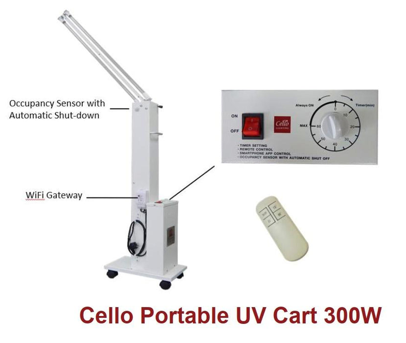 Cello Lighting Industrial Portable 300W Surface & Air Sanitation Cart, UVCART300 Air Purifier FSGUV 