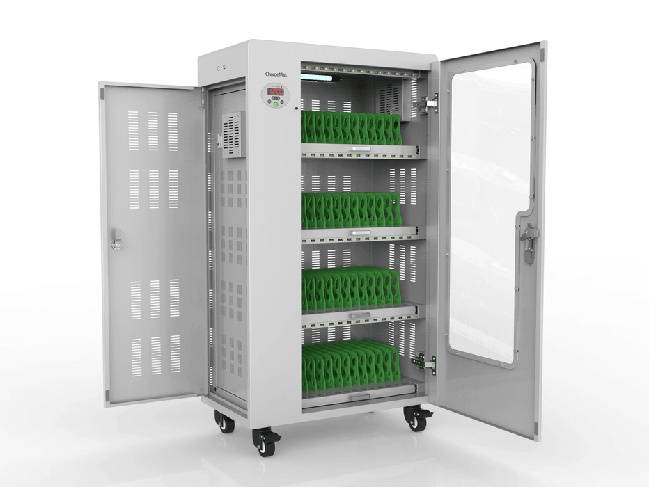 ChargeMax Disinfection Charging Cabinet - 52 bays, 4 Level (CT-52BU) - Multi-Purpose UVC Disinfection Cabinets Model: CT-52BU - 4 Level / 52 Bays. 5 minutes UVC Disinfection with digital timer; UV Disinfection System