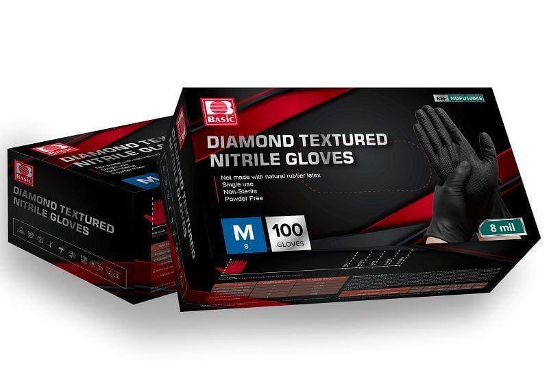 INTCO 8 Mil Diamond Textured Black Nitrile Gloves, Case of 1000 pcs. (MG-I8B) VizoCare 