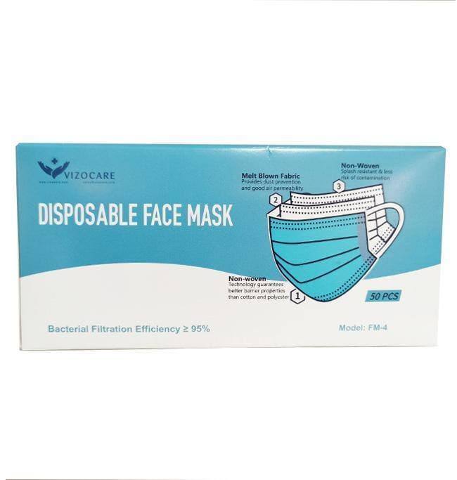 Disposable Face Mask, 3-Ply - 50pc (FM-4) – VizoCare