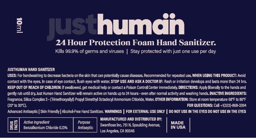 JUSTHUMAN 24 HOUR PROTECTION FOAM HAND SANITIZER-10ml- Just Human 24 Hour Protection Foam Hand Sanitizer - 8oz -24-hour hand sanitizers are USFDA registered and made in USA