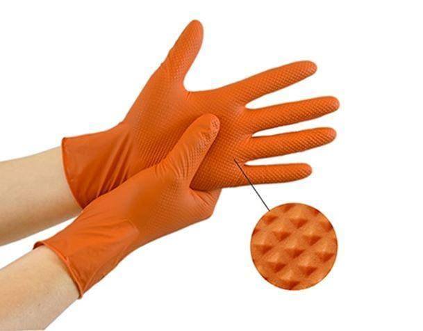 INTCO 8 Mil Diamond Textured Orange Nitrile Gloves, Case of 1000 pcs. (MG-I8O) VizoCare 