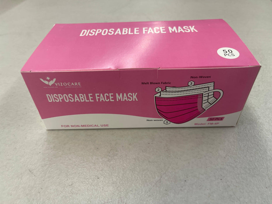 Disposable Pink Face Mask, 3-Ply - 50pc (FM-4P) Face Masks VizoCare 