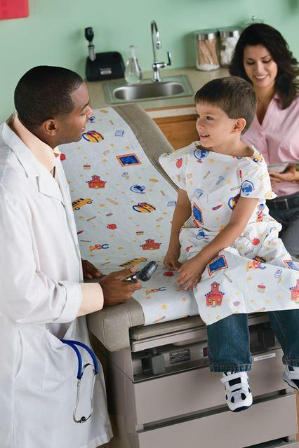 TIDI- CHOICE EXAM GOWNS- PEDIATRIC GOWN, TISSUE/POLY/TISSUE, FRONT OR BACK OPENING- 21" X 36" Tidi Schooltime 