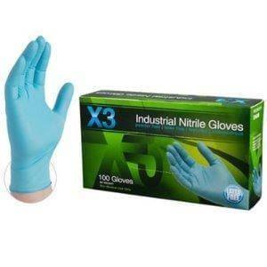 AMMEX X3 Blue Nitrile Industrial Gloves, 3 mil, Large, 100/Box  (X346100BX)