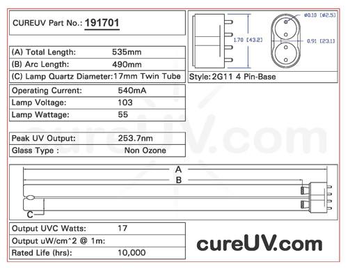 Generic Replacement for Philips TUV PL-L 55W/4P UVC Light Bulb -specifications